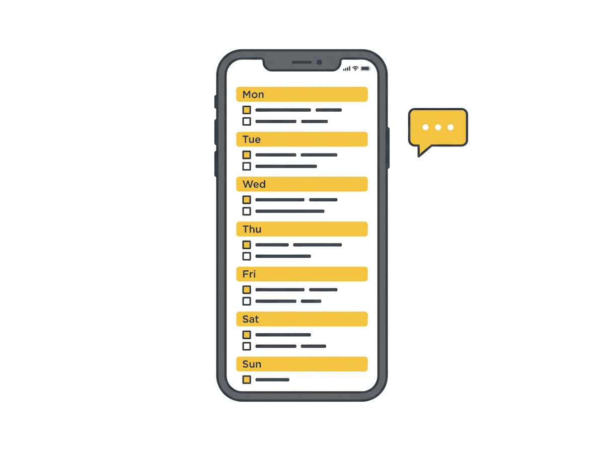 スマートフォンに届く1週間分の学習計画のイラスト