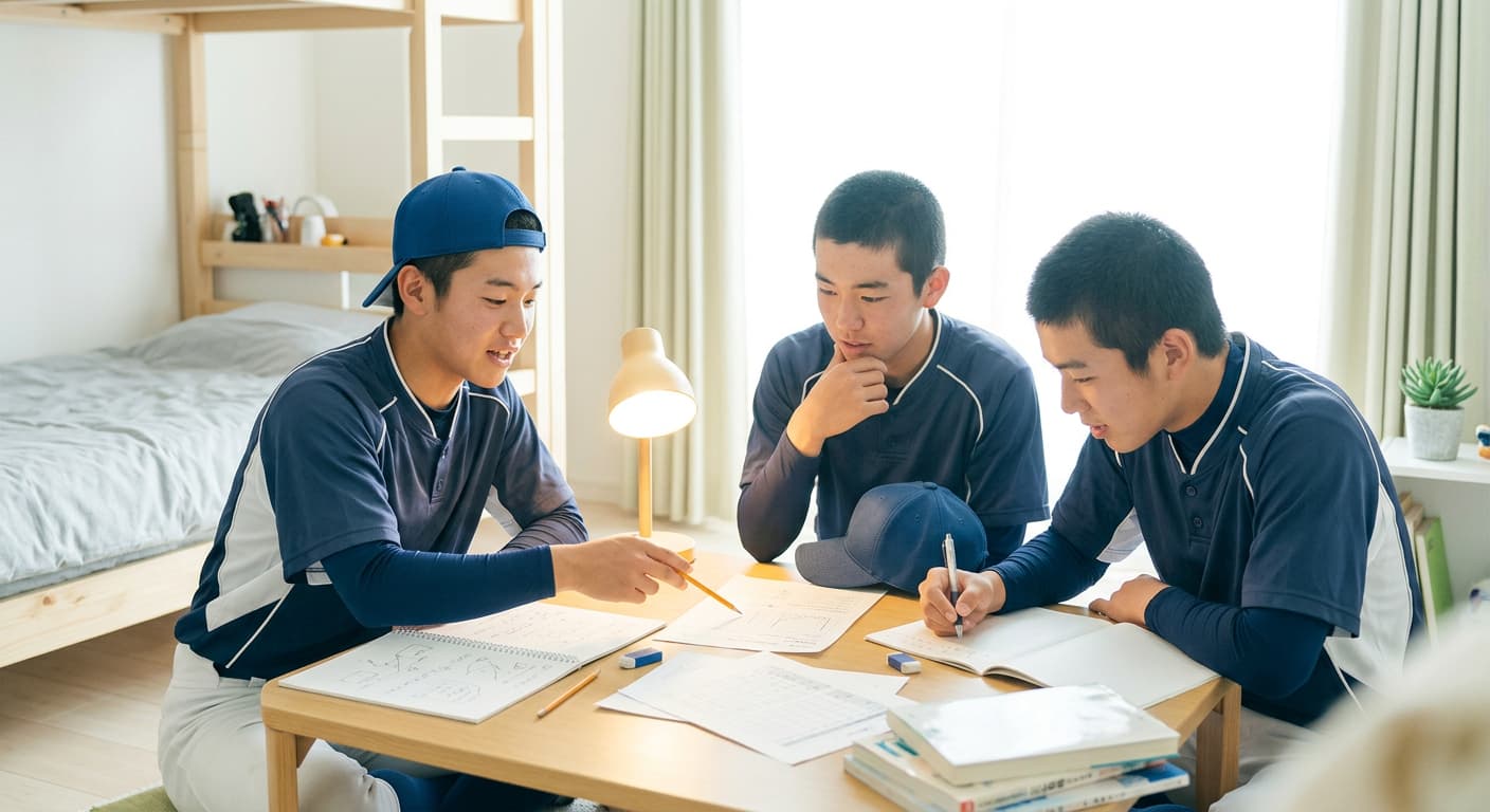 合宿で仲間と学ぶ中学生たち