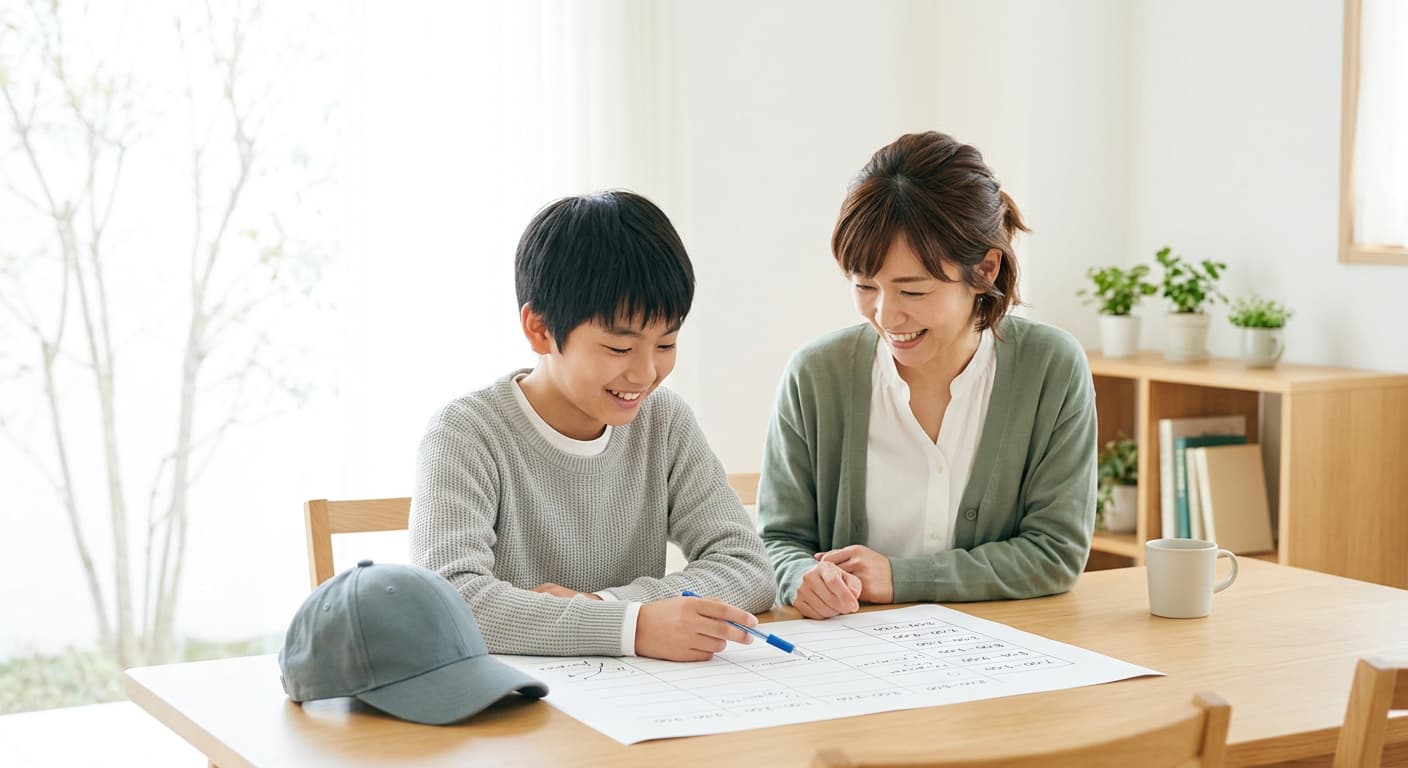 親子で学習計画を一緒に考える様子
